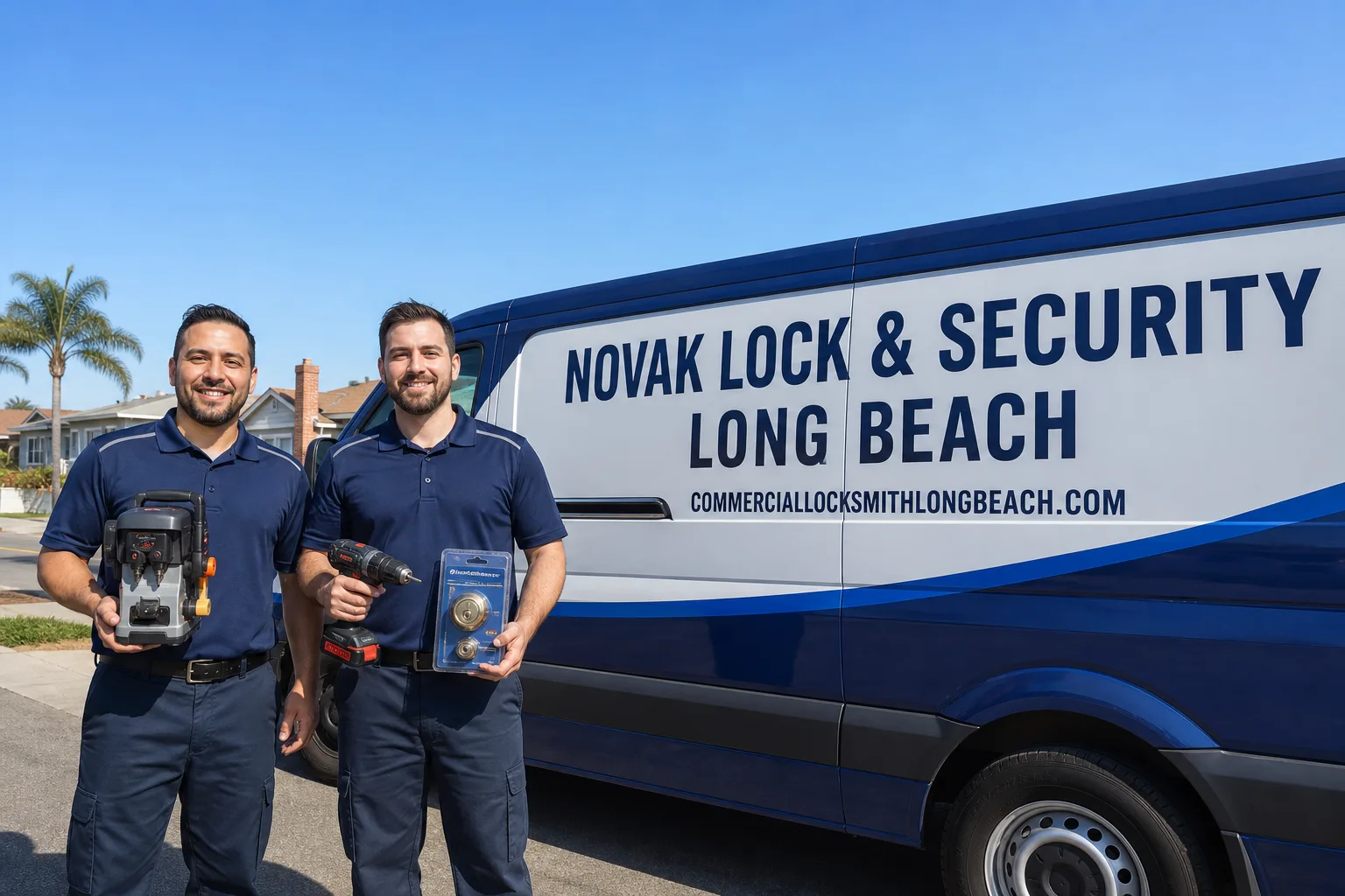 Novak Lock & Security Long Beach locksmith service vehicle and crew in Long Beach, CA